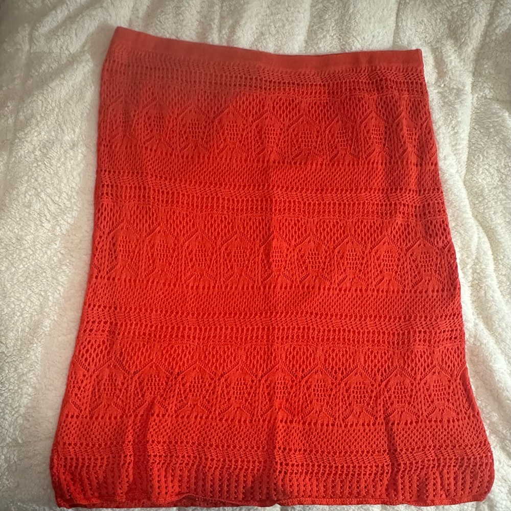Liz Claiborne Vibrant Orange Crochet Midi Skirt